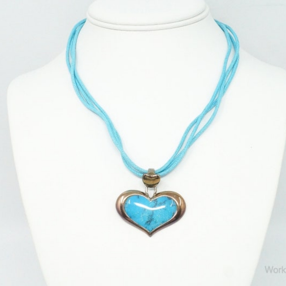 Designer SX Turquoise Heart Sterling Silver Cord Necklace